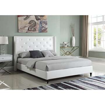 Home Life Platform Bed - Modern White Linen Finish, Easy Assembly