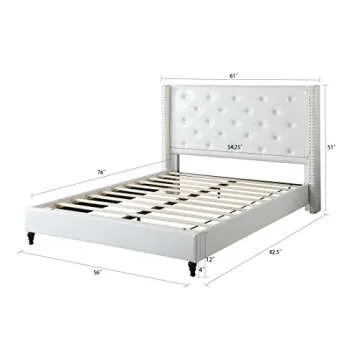 White Linen Platform Bed with Easy Assembly Features