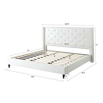 White Linen Platform Bed with Easy Assembly Features