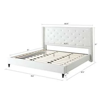White Linen Platform Bed with Easy Assembly Features
