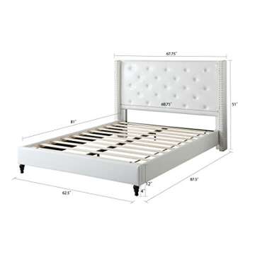 White Linen Platform Bed with Easy Assembly Features