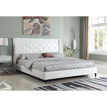 White Linen Platform Bed with Easy Assembly Features
