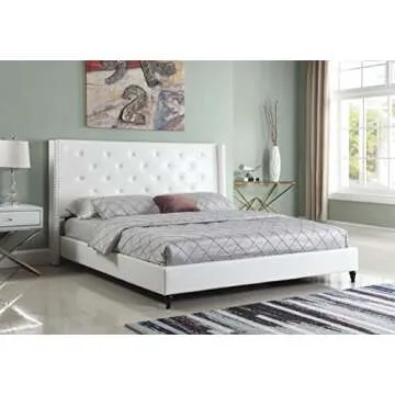 White Linen Platform Bed with Easy Assembly Features