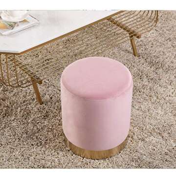 DAGONHIL Modern Round Pink Velvet Ottoman,Upholstered Floor Stools with Gold Plating Base,Accent Makeup Stool for Living Room,Bedroom and Kids Room,Pack of 1(Pink)