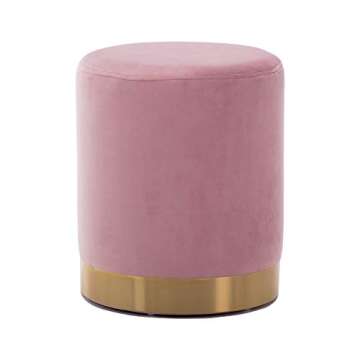 DAGONHIL Modern Round Pink Velvet Ottoman,Upholstered Floor Stools with Gold Plating Base,Accent Makeup Stool for Living Room,Bedroom and Kids Room,Pack of 1(Pink)