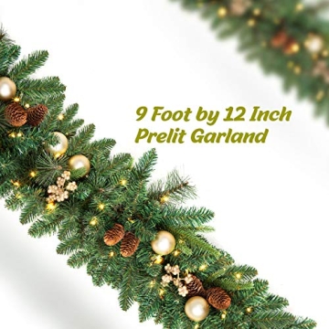 9FT Prelit Christmas Garland with 50 Warm LED Lights