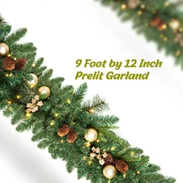 9FT Prelit Christmas Garland with 50 Warm LED Lights