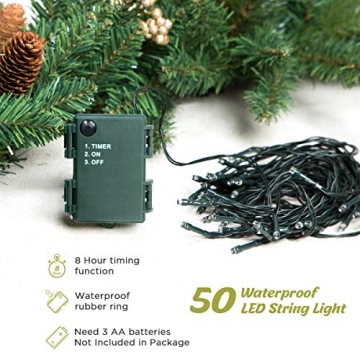 9FT Prelit Christmas Garland with 50 Warm LED Lights