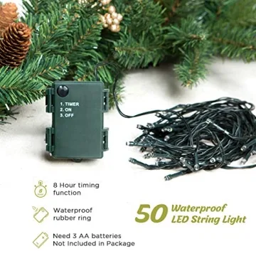 9FT Prelit Christmas Garland with 50 Warm LED Lights