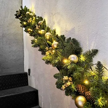 9FT Prelit Christmas Garland with 50 Warm LED Lights