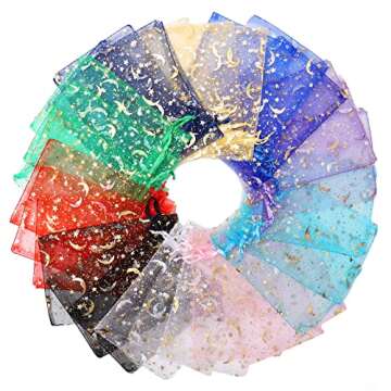 WenTao 100PCS Moon Star Organza Gift Bags for All Occasions