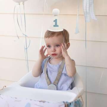 Baby's 1st Birthday Hat - Bohemian Style 1st Birthday Crown，Milky White 1st Birthday Hat，Glitter 1st Birthday Hat For Baby，Cake Smash Photo Prop Hat