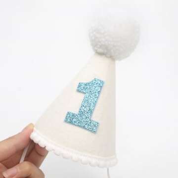 Baby's 1st Birthday Hat - Bohemian Style 1st Birthday Crown，Milky White 1st Birthday Hat，Glitter 1st Birthday Hat For Baby，Cake Smash Photo Prop Hat