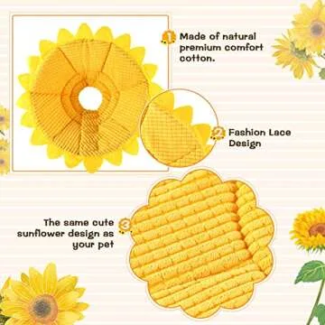 Sunflower Cat Recovery Collar Soft Cone Cotton Pet Cone Adjustable Sunflower Elizabeth Collar Postoperative Protection for Cats and Dogs(Medium)