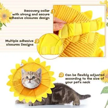 Sunflower Cat Recovery Collar Soft Cone Cotton Pet Cone Adjustable Sunflower Elizabeth Collar Postoperative Protection for Cats and Dogs(Medium)