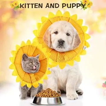 Sunflower Cat Recovery Collar Soft Cone Cotton Pet Cone Adjustable Sunflower Elizabeth Collar Postoperative Protection for Cats and Dogs(Medium)