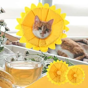 Sunflower Cat Recovery Collar Soft Cone Cotton Pet Cone Adjustable Sunflower Elizabeth Collar Postoperative Protection for Cats and Dogs(Medium)