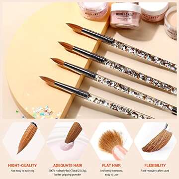 MODELONES Acrylic Nail Brush for Acrylic Powder Manicure Pedicure 1pcs Kolinsky Sable Acrylic Nails Round Nail Art Brush With Liquid Glitter Handle #Size 8