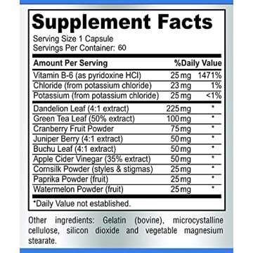 Water Away Gentle Herbal Diuretic - Natural Diuretic Water Pills - Relieve Bloating, Reduce Excess Water Weight with Dandelion Leaf, Green Tea, Detox Cleanse & Urinary Health. Non-GMO, 60 Capsules