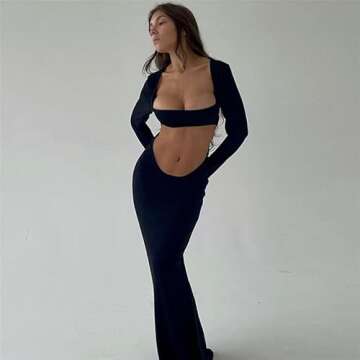 Women Spaghetti Strap Sleeveless Bodycon Long Dress Cut Out Halter High Split Maxi Dress Club Beach Evening Night Dress (S, H-black)