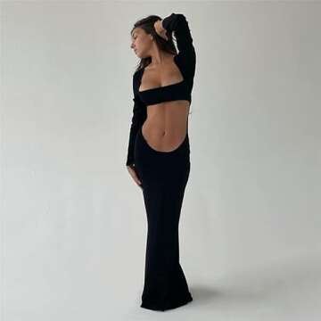 Women Spaghetti Strap Sleeveless Bodycon Long Dress Cut Out Halter High Split Maxi Dress Club Beach Evening Night Dress (S, H-black)