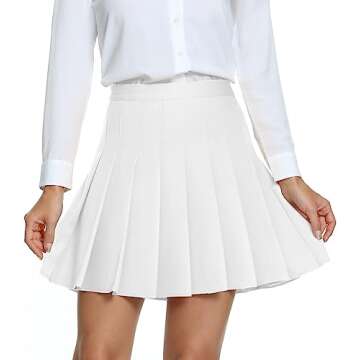 Urban CoCo Women's Pleated High Waist Solid School Uniform Skirt (White, M)