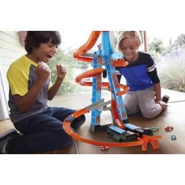 Hot Wheels Toy Car Track Set, Sky Crash Tower More Than 2.5-ft Tall, Includes 1:64 Scale Vehicle & M...