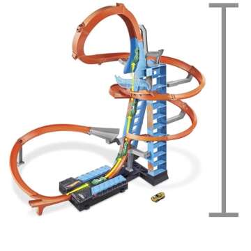 Hot Wheels Toy Car Track Set, Sky Crash Tower More Than 2.5-ft Tall, Includes 1:64 Scale Vehicle & Motorized Booster, Jumps & Loops