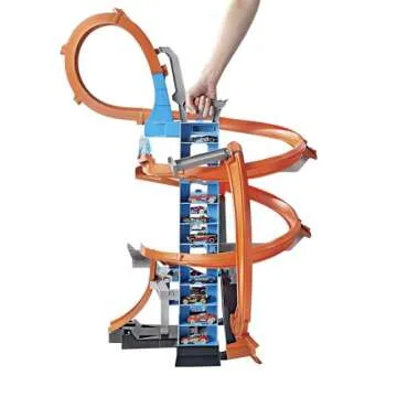 Hot Wheels Toy Car Track Set, Sky Crash Tower More Than 2.5-ft Tall, Includes 1:64 Scale Vehicle & Motorized Booster, Jumps & Loops