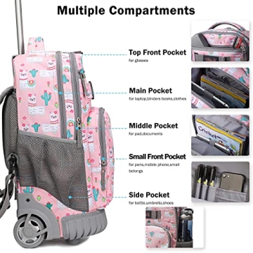 Tilami 19 inch Rolling Backpack with Lunch Bag for Kids