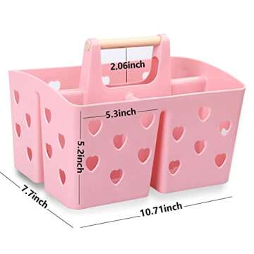 Anyoifax Portable Shower Caddy Plastic Shower Basket Organizer Divided Bathroom Caddy Storage Cleanning Caddy Tote with Handle for College, Dorm Room, Kitchen, Pink