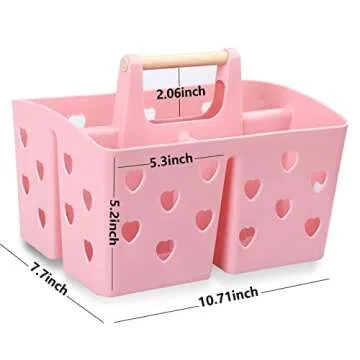 Anyoifax Portable Shower Caddy Plastic Shower Basket Organizer Divided Bathroom Caddy Storage Cleanning Caddy Tote with Handle for College, Dorm Room, Kitchen, Pink