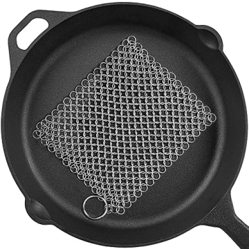 PIBC Cast Iron Cleaner 8"x6" 316L Stainless Steel Chainmail Scrubber for Griddle Skillet Dutch Oven ...