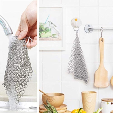 PIBC 316L Stainless Steel Chainmail Scrubber for Cast Iron Cooking