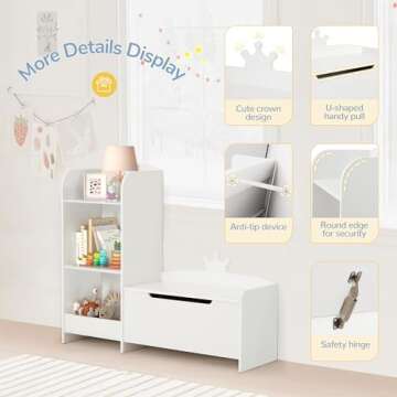 Curipeer Kids Bookshelf and Toy Storage Organizer with Reading Nook for Kids, 3-Tier Baby Nursery Bookshelf Bookcase with Bench and Storage Cabinet for Kid's Room, Nursery, Bedroom, Living Room(White)