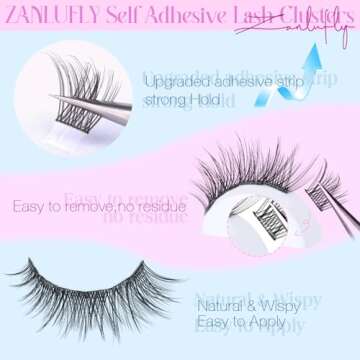 Self Adhesive Eyelashes Natural Self Adhesive Lash Clusters Pre glued Eyelash Clusters zanlufly No G...