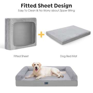 Veehoo Washable XXL Dog Bed for Extra Large Sized Dogs-2 in 1 Dog Couch Bed with Removable Bolster F...