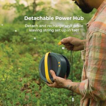 MPOWERD Luci Solar String Lights + Power Hub: White 44' Rechargeable via Solar or USB-C, Detachable 44 ft Cord, 140 Lumens LEDs, Lasts Up to 40 Hours, Waterproof, Camping, Pool/Patio, Travel