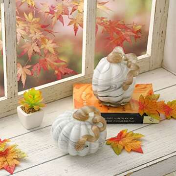 Glitzhome Hand Blown Glass Pumpkin Table Accent for Fall Harvest Thanksgiving Halloween Decorations Gray Marble 5.71" H
