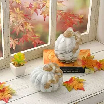 Glitzhome Hand Blown Glass Pumpkin Table Accent for Fall Harvest Thanksgiving Halloween Decorations Gray Marble 5.71" H