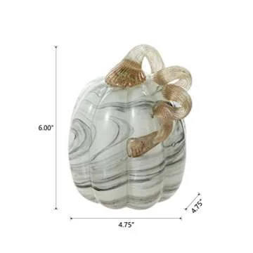 Glitzhome Hand Blown Glass Pumpkin Table Accent for Fall Harvest Thanksgiving Halloween Decorations Gray Marble 5.71" H