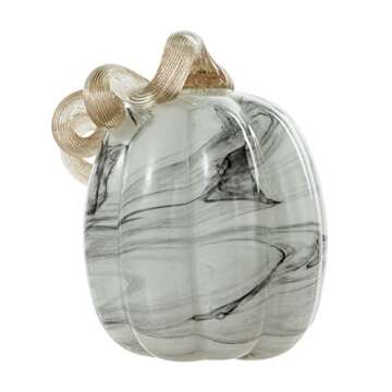 Glitzhome Hand Blown Glass Pumpkin Table Accent for Fall Harvest Thanksgiving Halloween Decorations Gray Marble 5.71" H