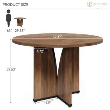 LITTLE TREE 39-Inch Dining Table for 4, Rustic Kitchen Table, Round Dining Table with X-Shaped Stabl...
