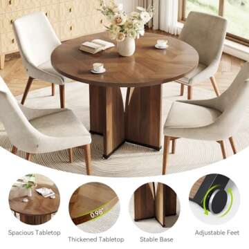 LITTLE TREE 39-Inch Dining Table for 4, Rustic Kitchen Table, Round Dining Table with X-Shaped Stable Pedestal, Farmhouse Dinner Table for Dining Room, Living Room