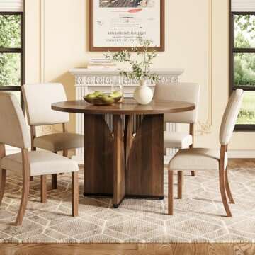 LITTLE TREE 39-Inch Dining Table for 4, Rustic Kitchen Table, Round Dining Table with X-Shaped Stable Pedestal, Farmhouse Dinner Table for Dining Room, Living Room