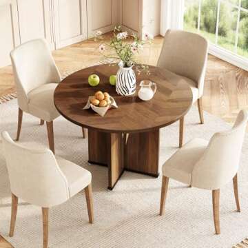 LITTLE TREE 39-Inch Dining Table for 4, Rustic Kitchen Table, Round Dining Table with X-Shaped Stable Pedestal, Farmhouse Dinner Table for Dining Room, Living Room