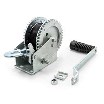Camco Trailer Boat Winch | Features a 2-Way Ratchet & 20-Foot Strap with a 2,000lb Weight Capacity (...