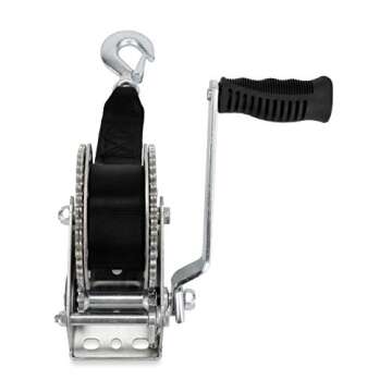 Camco Trailer Boat Winch | Features a 2-Way Ratchet & 20-Foot Strap with a 2,000lb Weight Capacity (50000)