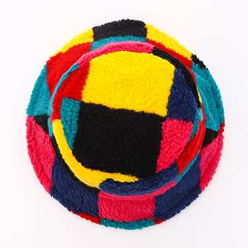 Multicolor Teddy Velvet Bucket Hat for Winter Warmth