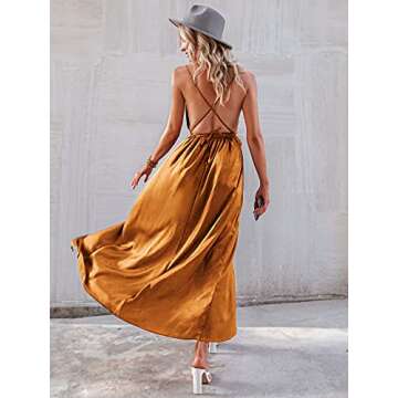 BerryGo Women's Prom Deep V Neck Backless Split Maxi Formal Bridesmaid Dress Pumpkin S